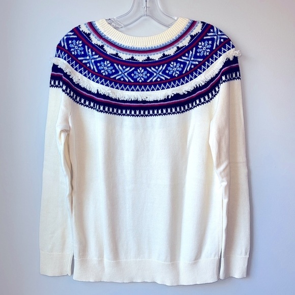 Talbots Labswool Blend Red Blue Fair Isle Sweater - Picture 1 of 11